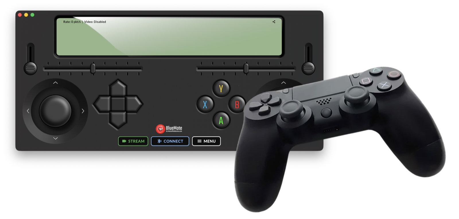 BlueMote on macOS: the same gamepad in a desktop window